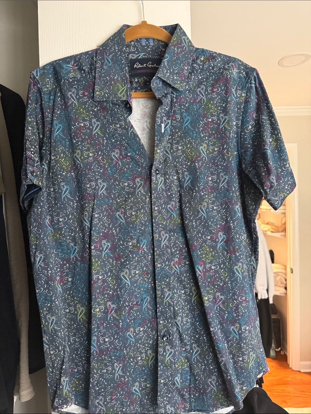 Robert Graham Navy Short-Sleeve Paisley Confetti Print Shirt
